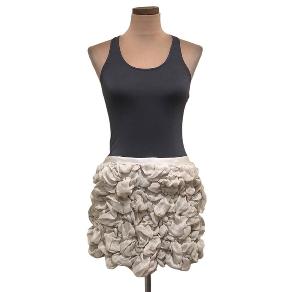 Haute Hippie Dress Size Small Gray Modal Tan Linen Bubble Hem Mini - Picture 1 of 10